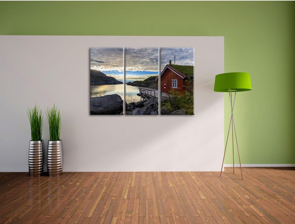 Pixxprint Sonnenaufgang am Fjord Norwegens als Leinwandbild/Grösse: 3 Teilig (120x80) / Wandbild/Kun
