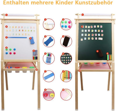 Dripex Kinder Kunst Staffelei mit Papierrolle doppelseitige Tafel und Magnetic Board für Kinder Male