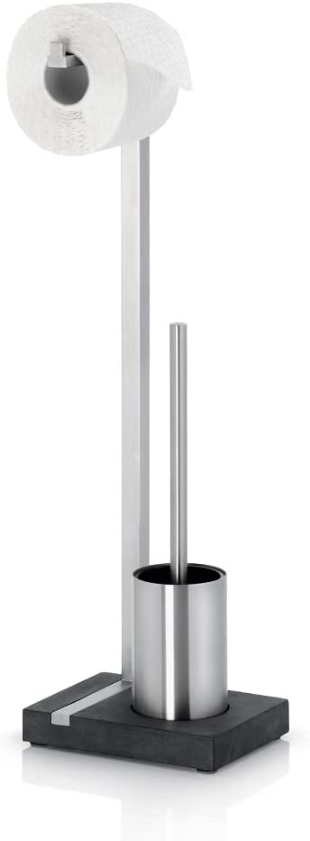 blomus -MENOTO- Stand WC-Garnitur aus mattiertem Edelstahl, freistehender Toilettenbutler (63,5 x 15