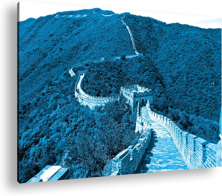 deyoli Chinesische Mauer Format 80x60 Effekt: Monocrome Blau als Leinwandbild, Motiv fertig gerahmt