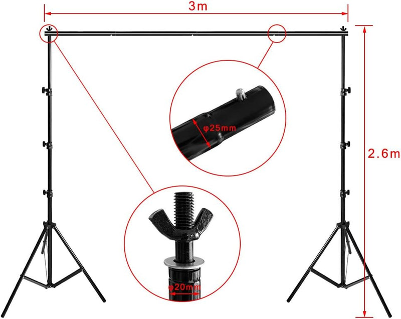 LARS360 2,6×3M Professionelles Fotostudio Set, 3 Farbe Vliesstoff Hintergrundstoffe Hintergrundsyste