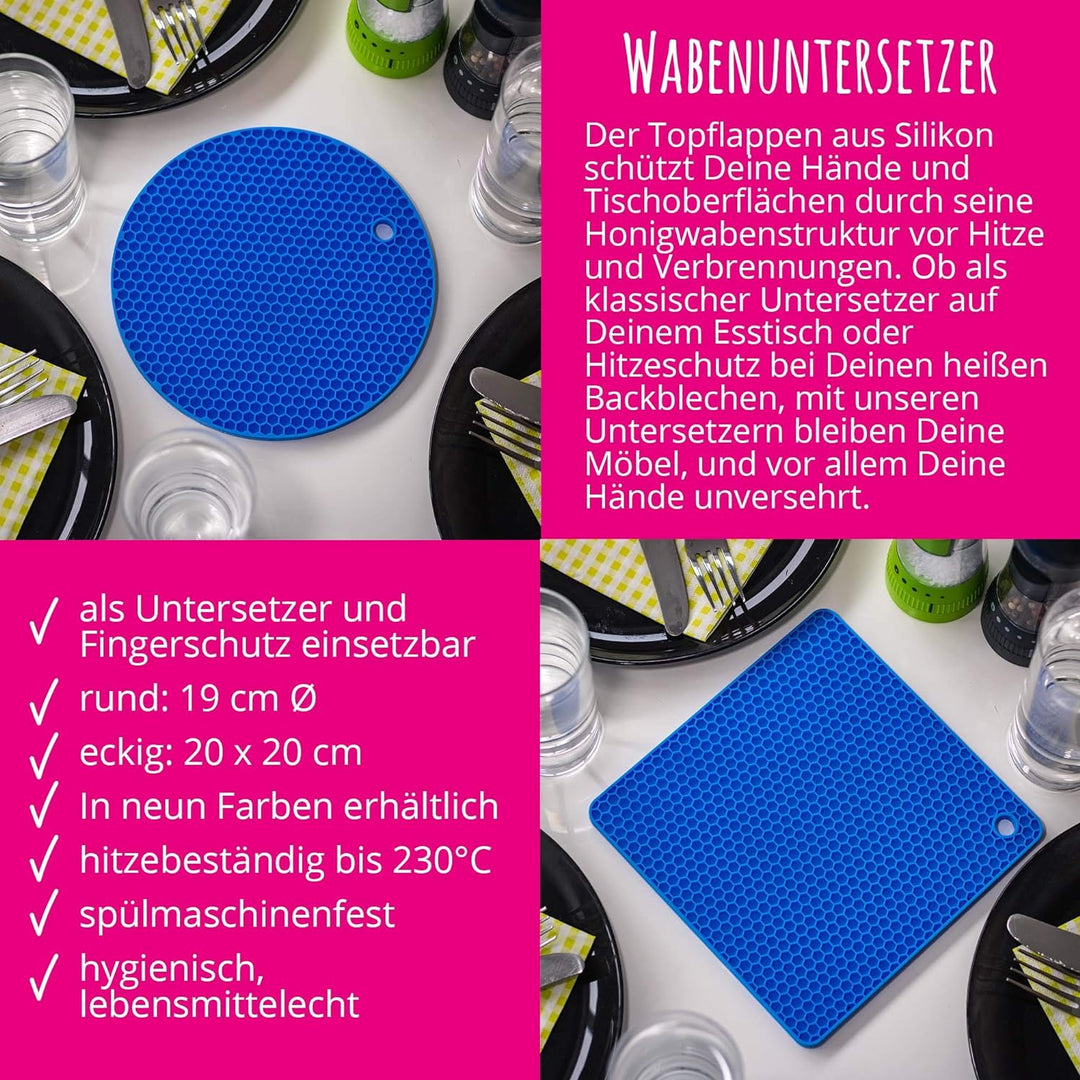 Kochblume Wabenuntersetzer Eckig & Rund 4er Set | Hitzeschutz | Als Untersetzer oder Topflappen | Pr
