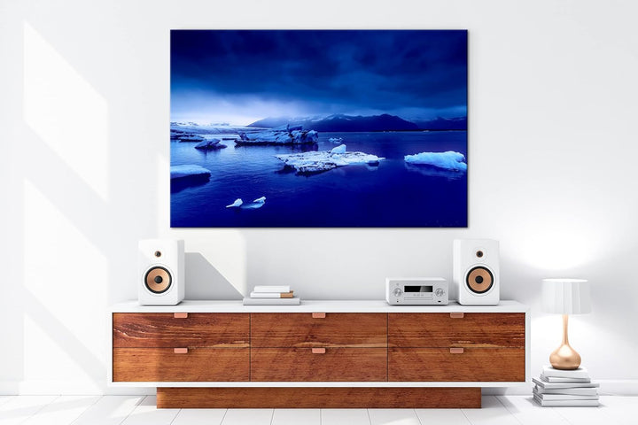 deyoli düstere Eislandschaft Format: 80x60 als Leinwand, Motiv fertig gerahmt auf Echtholzrahmen, Ho