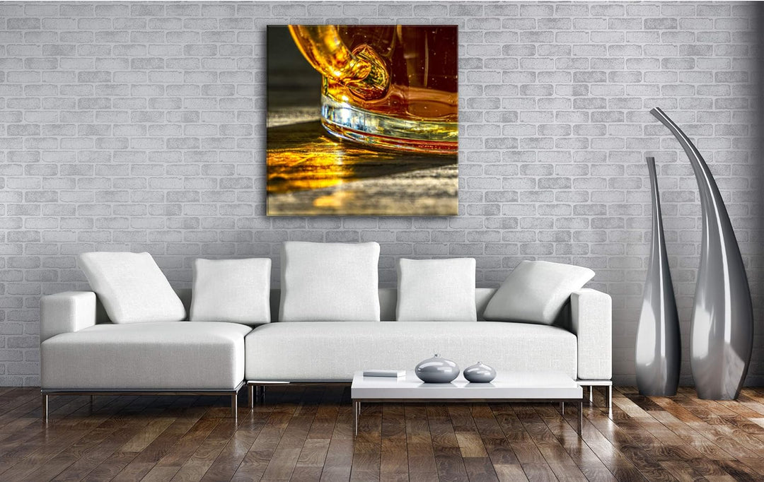 deyoli erfrischend goldenes Bier Format: 70x70 als Leinwand, Motiv fertig gerahmt auf Echtholzrahmen