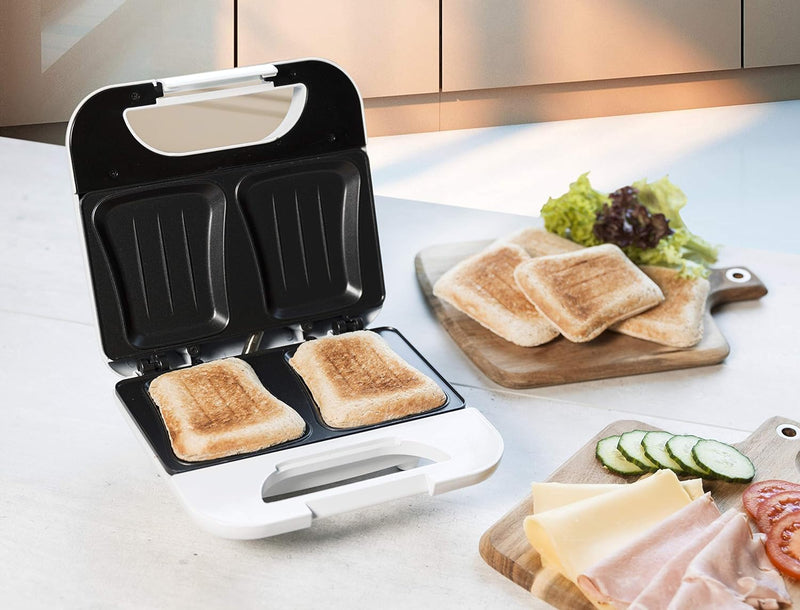 Bestron Antihaftbeschichteter Sandwich-Toaster, Sandwich-Maker mit 750 Watt, Funcooking, Weiss, Weis