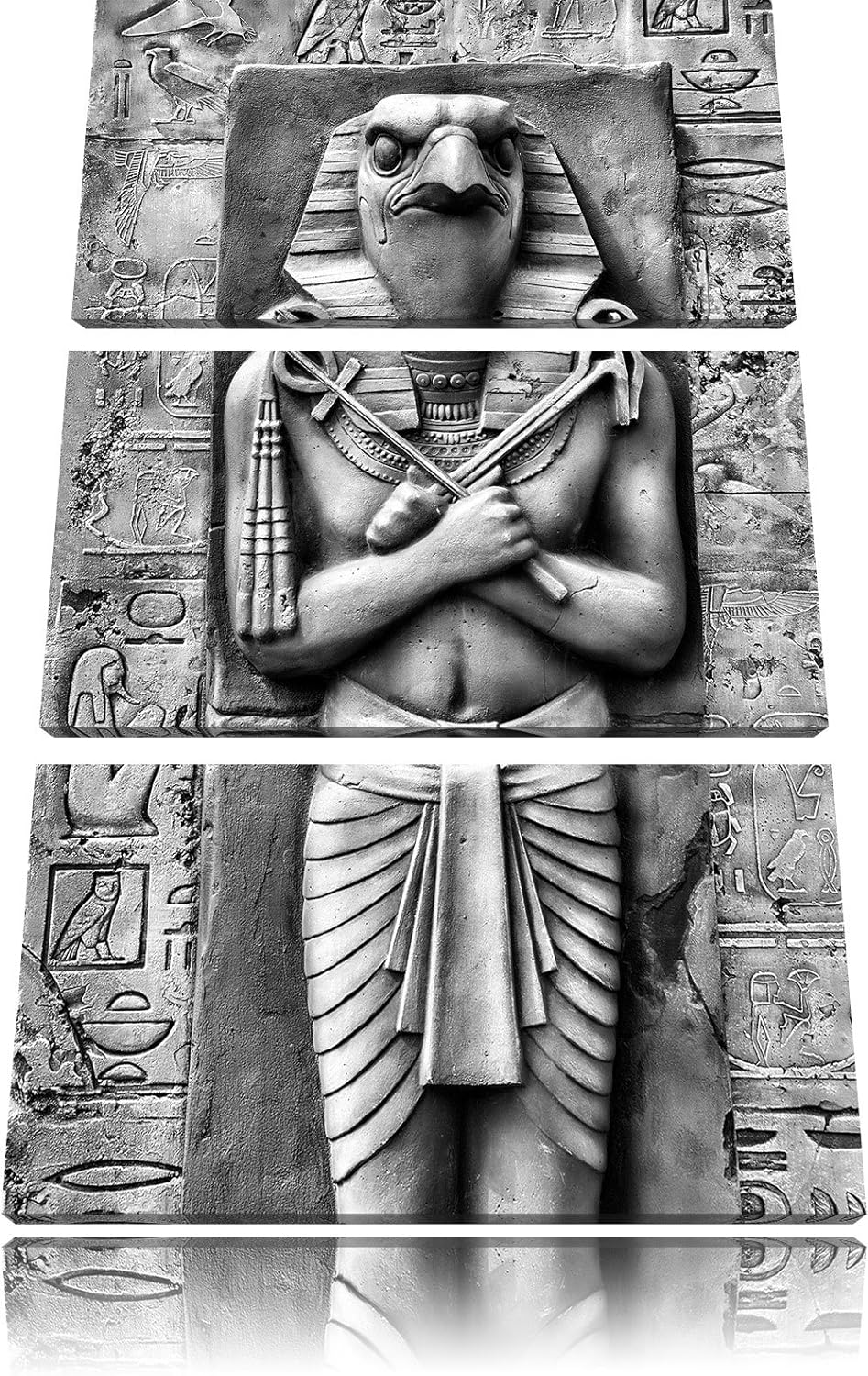 Pixxprint Monocrome, Ägyptischer Gott Horus 3-Teiler Leinwandbild 120x80 Bild auf Leinwand