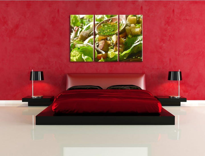 Kräuter Vinigrette als 3-Teiler Leinwandbild 120x80 Bild auf Leinwand, XXL riesige Bilder fertig ger