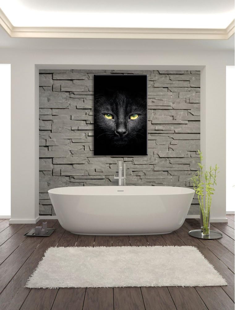 Pixxprint Dark schwarzes Katzengesicht als Leinwandbild/Grösse: 100x70 / Wandbild/Kunstdruck/fertig