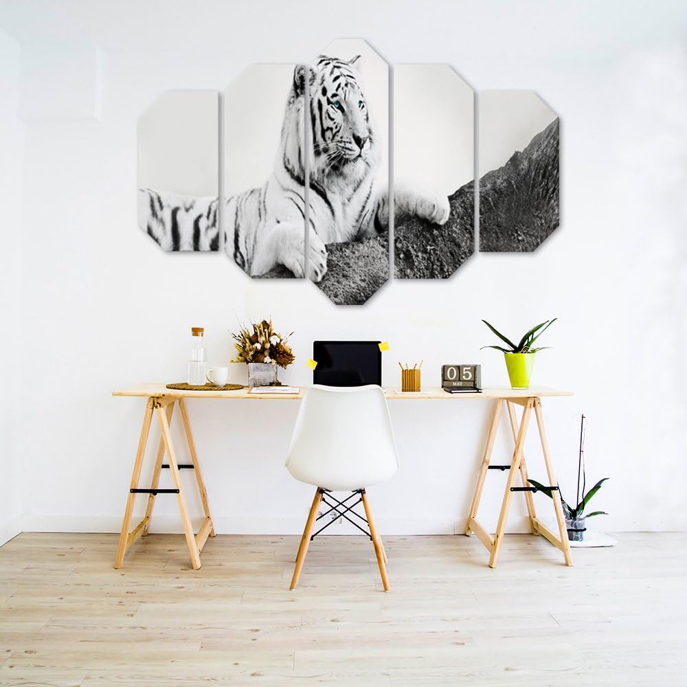 Feeby Wanddeko 5 Teile Tiger Bilder modern schwarz-weiss 150x100 cm Deko Paneel 150x100 cm Schwarz-w