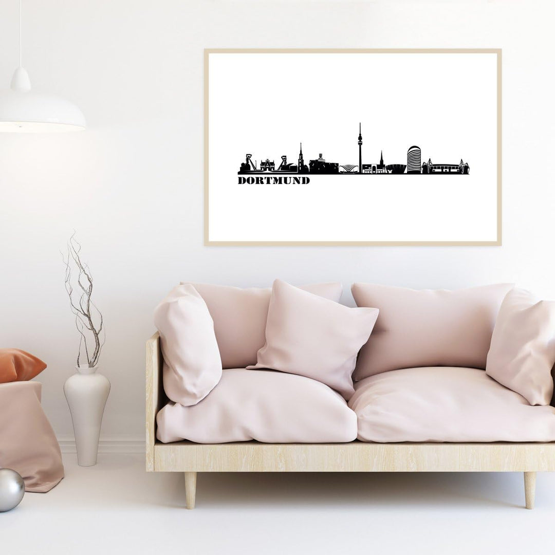 JUNIWORDS Poster mit/ohne Holzrahmen, Wähle ein Motiv, Skyline Dortmund, Wähle eine Grösse, 21 x 30