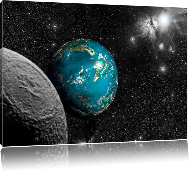 Pixxprint Planet Erde im Kosmos als Leinwandbild/Grösse: 100x70 cm/Wandbild/Kunstdruck/fertig bespan