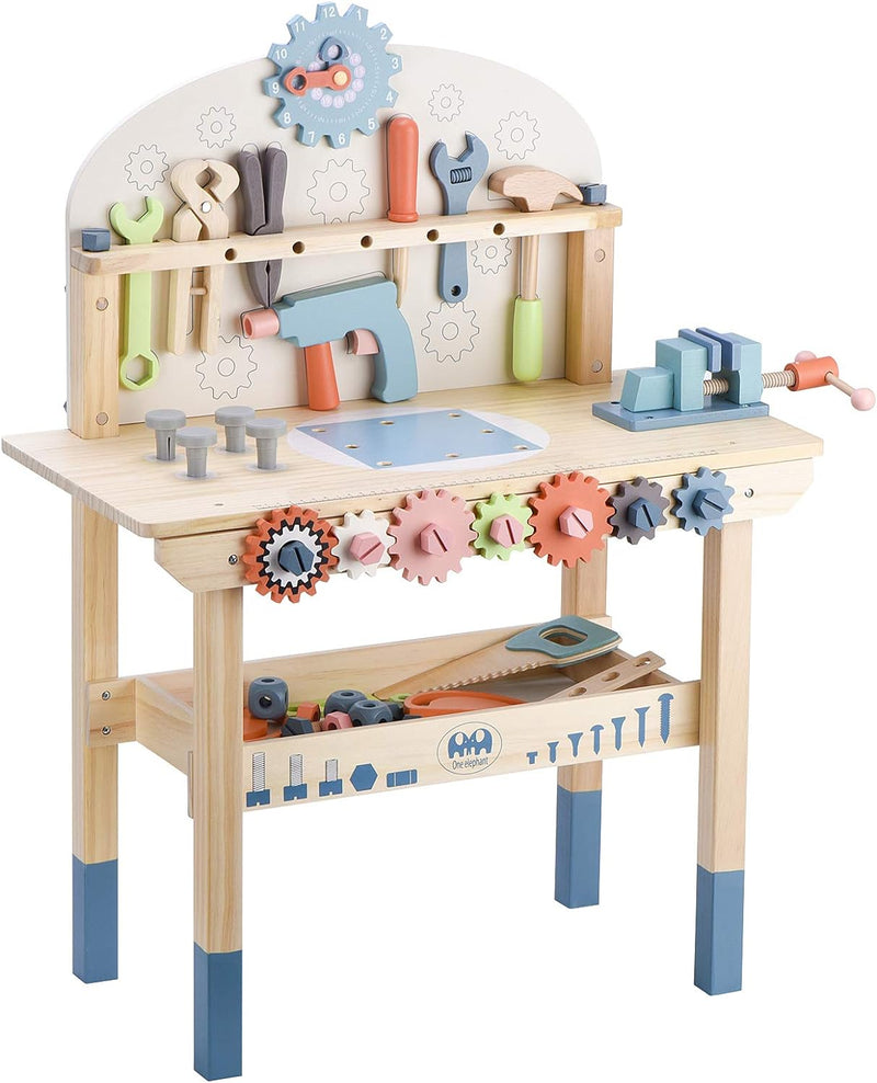 medoga Werkzeugbank für Kinder, Spielzeug-Werkbank, Holz, mit Werkzeugen Set, Holzkonstruktionsbank,