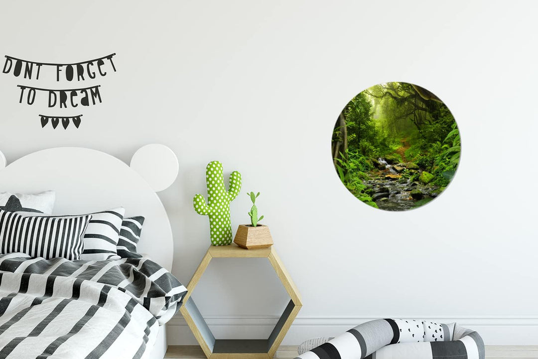 MuchoWow Wandbild Rund Wanddeko Deko Wohnzimmer Bilder 30x30 cm Natur - Wasser - Dschungel - Wald -