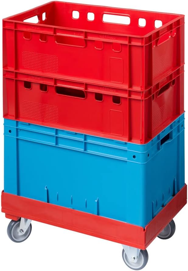 4 Stück Hygiene Transportroller für Kisten 60 x 40 cm mit 2 Bock- und 2 Lenkrollen in blau