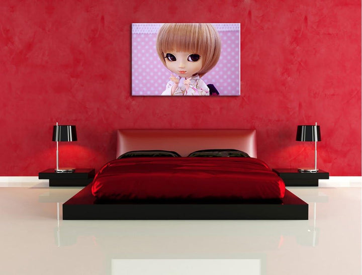 kleine Puppe im traditionellen Kimono Leinwand, XXL riesige Bilder fertig gerahmt mit Keilrahmen, Ku