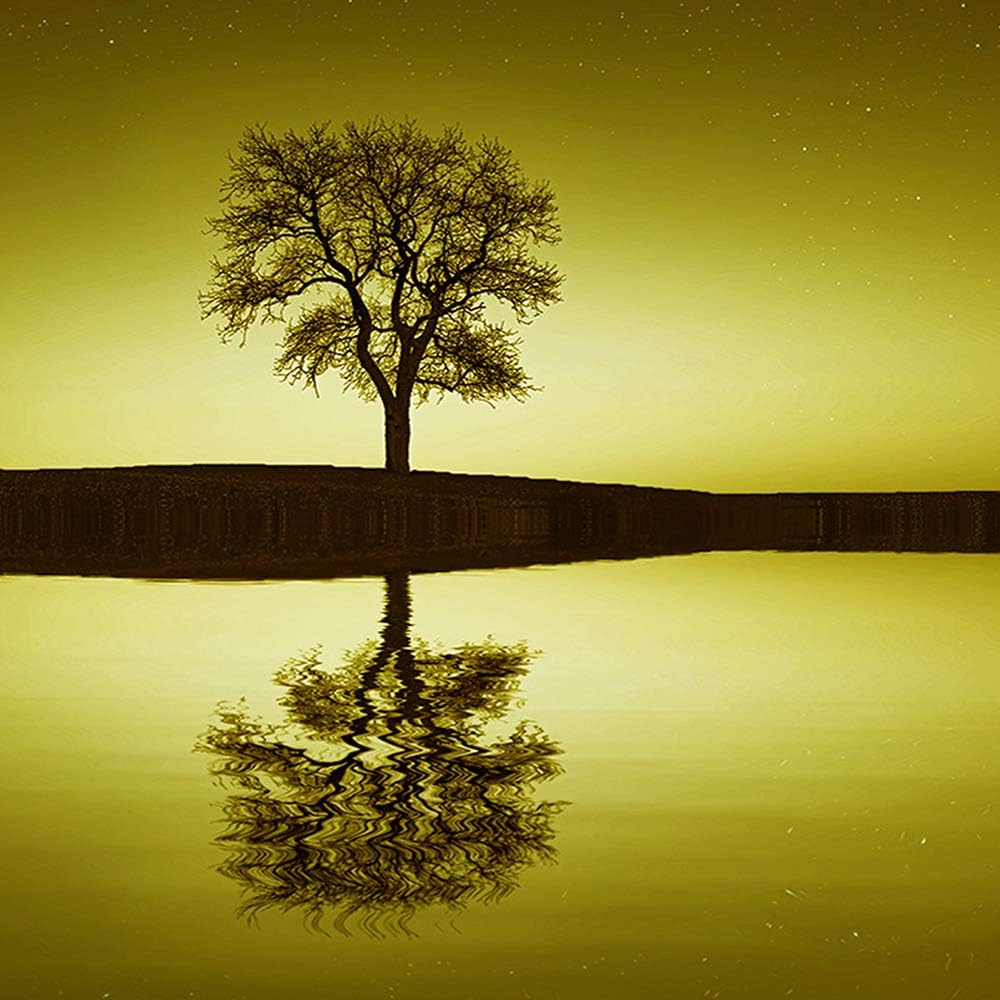 Feeby Bilder Baum 300x140 cm - Leinwandbild 5 Teilig XXL Kunstdruck Abstrakt Wasser gelb Leinwandbil