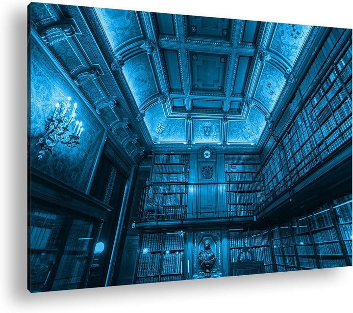 Welt der Bücher Format: 100x70 Effekt: Monocrome Blau als Leinwandbild, Motiv fertig gerahmt auf Ech