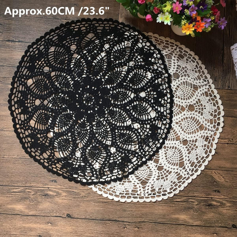 MINDPLUS Baumwolle Hand Häkeln Deckchen Spitze Gehäkelt Tischdecke Deckchen Tischset 60 cm Rund Schw