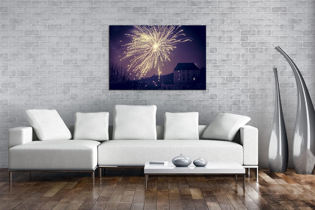 deyoli grosses Feuerwerk am Himmel Format: 80x60 als Leinwand, Motiv fertig gerahmt auf Echtholzrahm