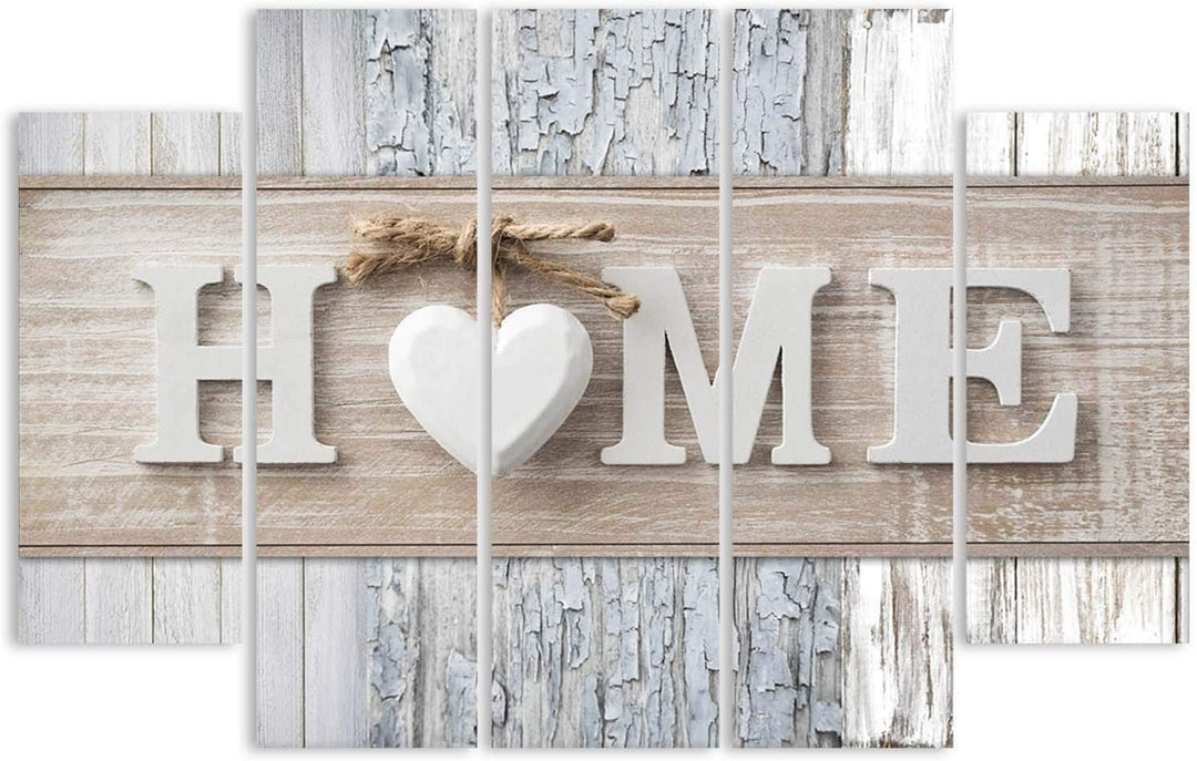 Feeby Wanddeko 5 teile Haus 150x100 cm Bilder modern Herz Wohnzimmer Küche Grau Deko Paneel 150x100