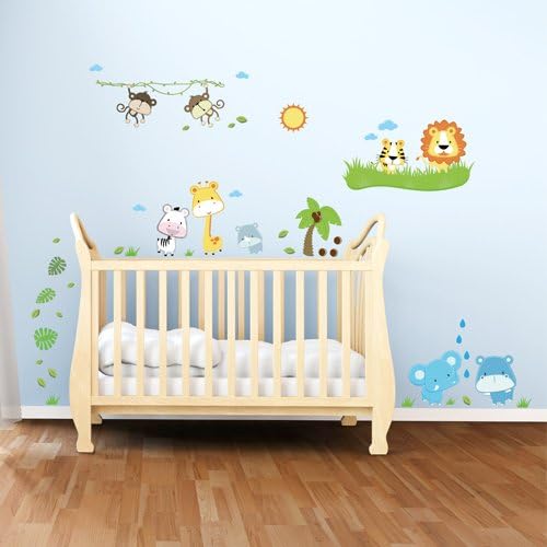 Wandkings Baby Safari Tiere Wandsticker XL Set, 50 Aufkleber, Gesamtfläche 130 x 70 cm