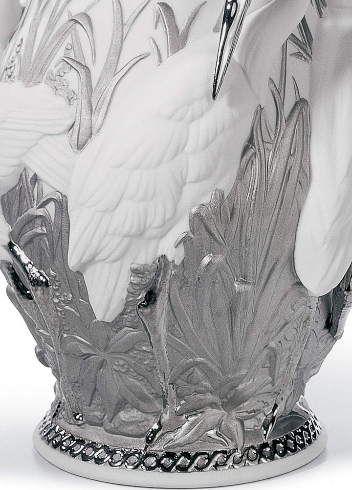 LLADRÓ Vase Königsreiher. Silber. Vase. Porzellan.