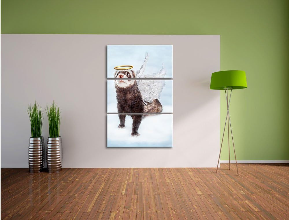 Pixxprint Süsses Frettchen im Engelsköstum / 3-Teilig/Gesamtmass 120cm Leinwandbild bespannt auf Hol