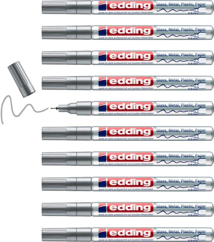 edding 780 Glanzlackmarker - silber - 10 Lackmarker - extra-feine Rundspitze 0,8 mm - Lackstift für