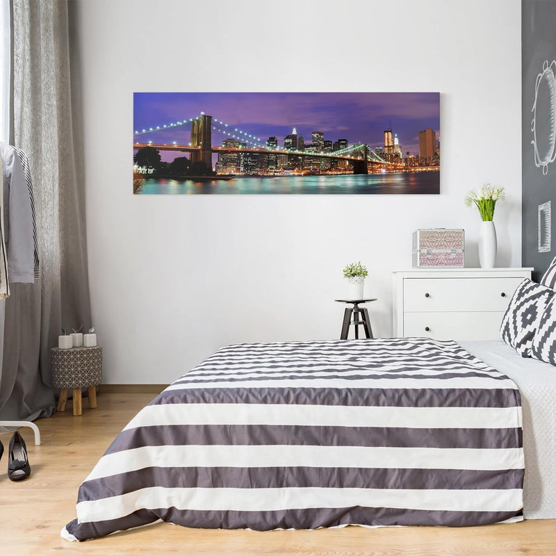 Bilderwelten Leinwandbild - Brooklyn Bridge in New York City - Panorama Quer, 40cm x 120cm, 40cm x 1