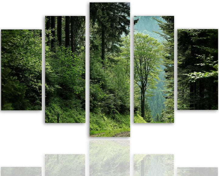 Feeby Bild auf Leinwand Landschaft 5 Teilig Modern Natur Wald Bäume grün 200x100 cm Leinwandbild 200