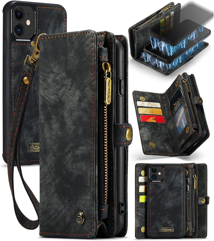 UFinetech 2-in-1 iPhone 11 Hülle Tasche Design Flip TPU Bumper Leder Abnehmbar Flexibel Magnetische