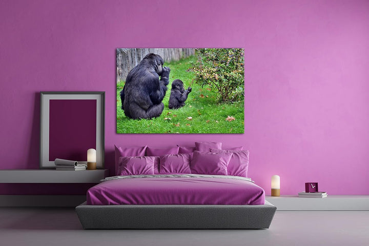 deyoli Gorillamutter mit ihrem Kind Format: 80x60 als Leinwandbild, Motiv fertig gerahmt auf Echthol