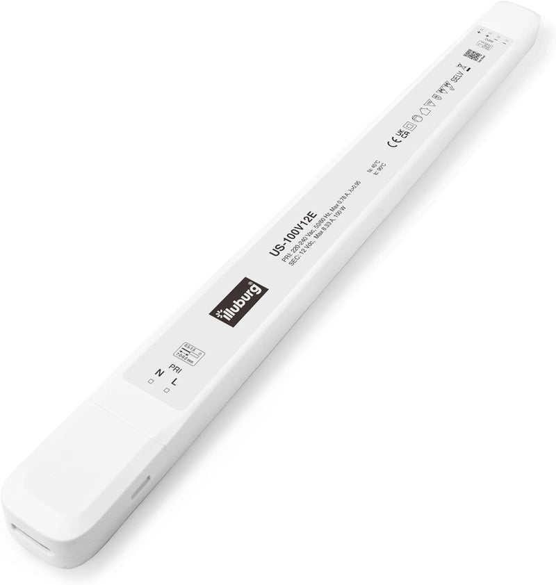 illuburg LED Trafo 12V 100W Slim Flackerfrei Geräuschlos für G4 GU5,3 LED Streifen Möbel Verdeckte M