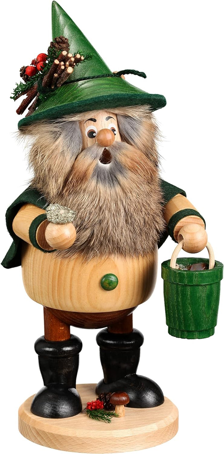 DWU Original Erzgebirgischer Räuchermann® Waldwichtel gross Erzsammler grün - inkl. Original Crotten