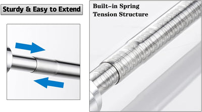 EC Breath ausziehbare Duschvorhangstange, Teleskopstange aus Edelstahl, edelstahl, silber, 155-260cm