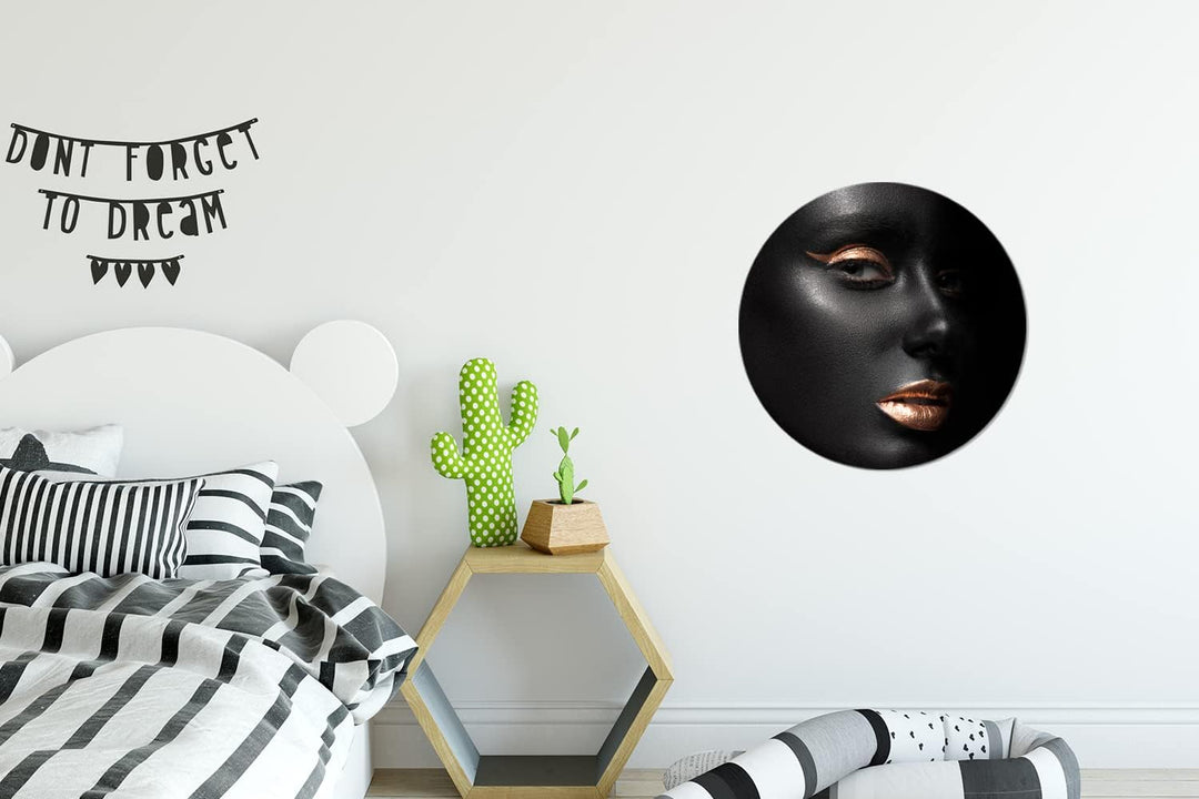 MuchoWow Wandbild Rund Wanddeko Deko Wohnzimmer Bilder 30x30 cm Schwarz - Gold - Frau, 30x30 cm