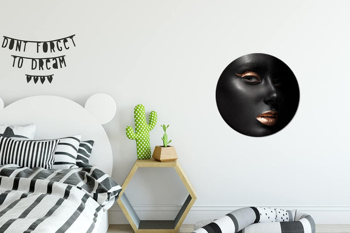 MuchoWow Wandbild Rund Wanddeko Deko Wohnzimmer Bilder 30x30 cm Schwarz - Gold - Frau, 30x30 cm