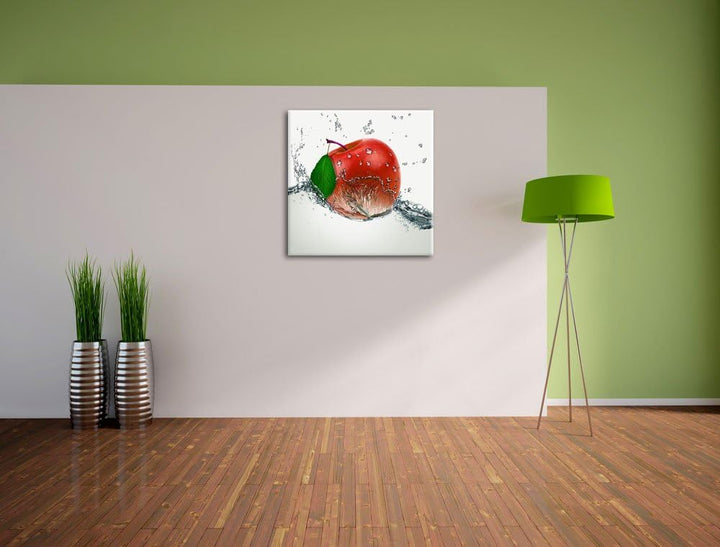 Pixxprint Köstlicher Apfel fällt ins Wasser als Leinwandbild/Grösse: 70x70 cm/Wandbild/Kunstdruck/fe