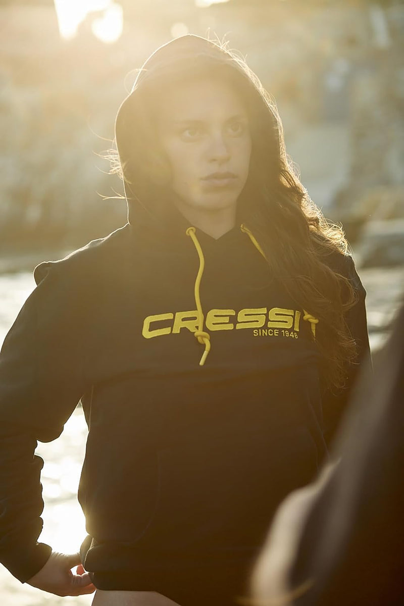 Cressi Hoodie Unisex - Sportliches Sweatshirt Kapuze mit Kordelzug, Schwarz/Gelb, Erwachsene Unisex