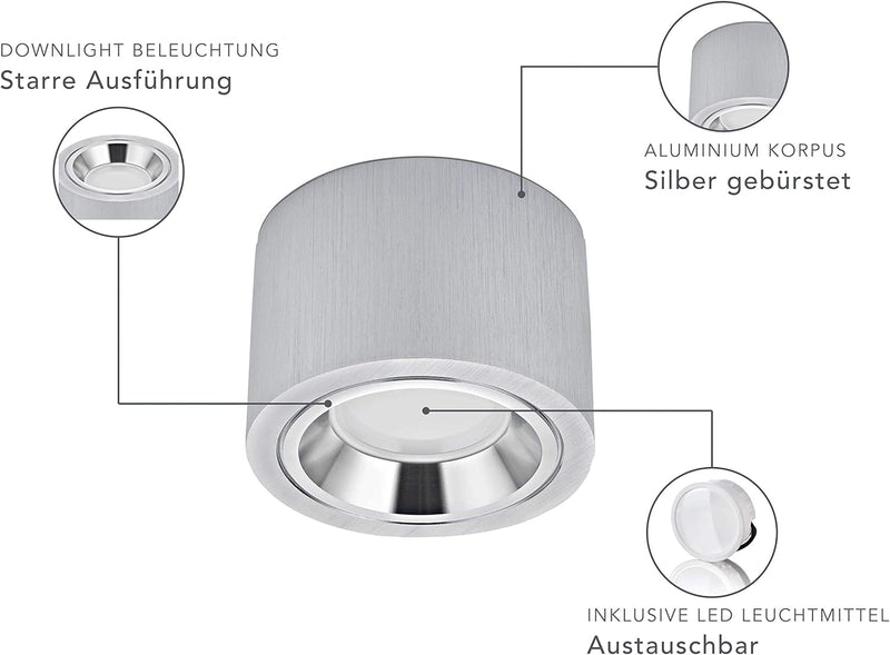 lambado® Flache LED Aufbauleuchte/Deckenstrahler Set inkl. 230V 5W Spots dimmbar - dezente Aufbaustr