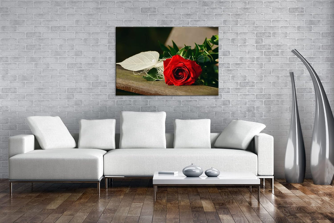 deyoli Romantische Rote Rose Format: 60x40 als Leinwandbild, Motiv fertig gerahmt auf Echtholzrahmen