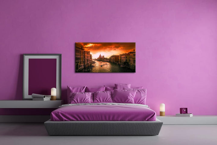 Flusslauf in Venedig Panorama 60x30 cm als Leinwandbild, Motiv fertig gerahmt auf Echtholzrahmen, Ho