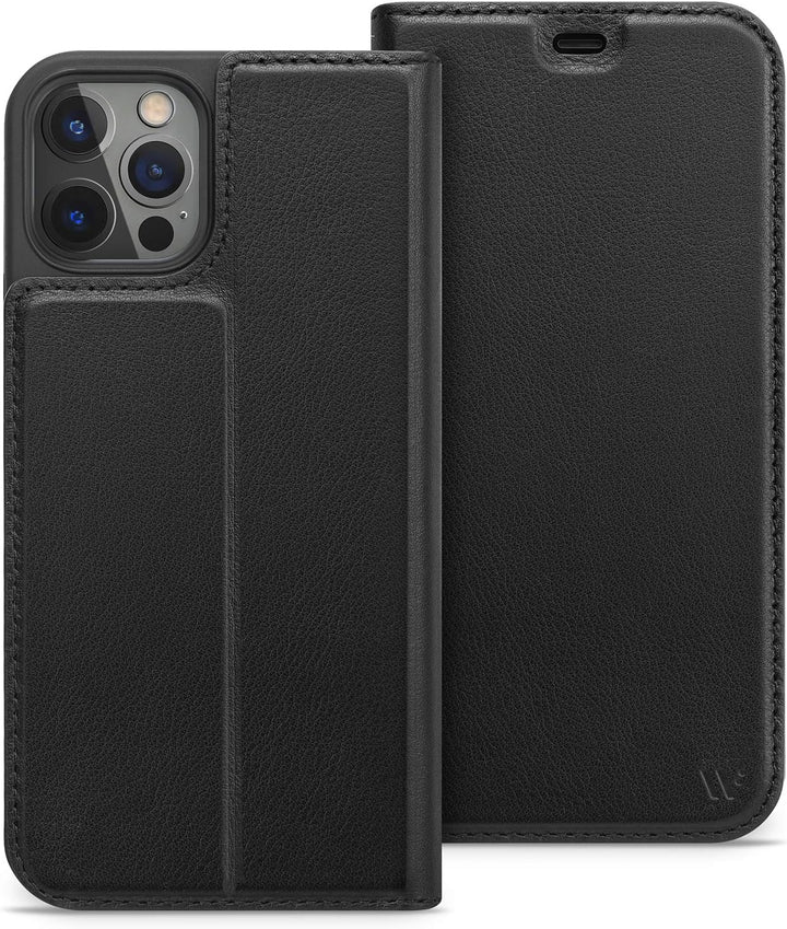 WIIUKA Lederhülle für iPhone 12/12 Pro Hülle - Travel - mit Kartenfach, extra Dünn, Premium Leder, m