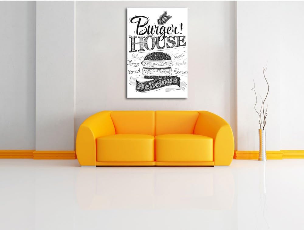 Burger House Schwarz/Weiss, Format: 100x70 auf Leinwand, XXL riesige Bilder fertig gerahmt mit Keilr