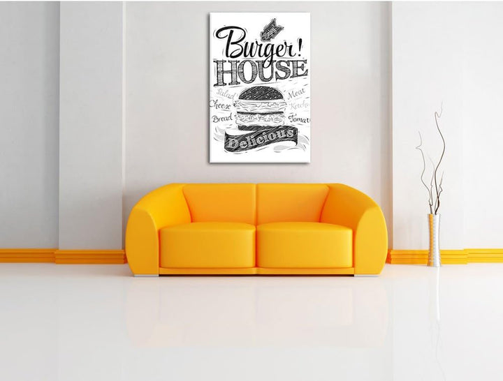 Burger House Schwarz/Weiss, Format: 100x70 auf Leinwand, XXL riesige Bilder fertig gerahmt mit Keilr