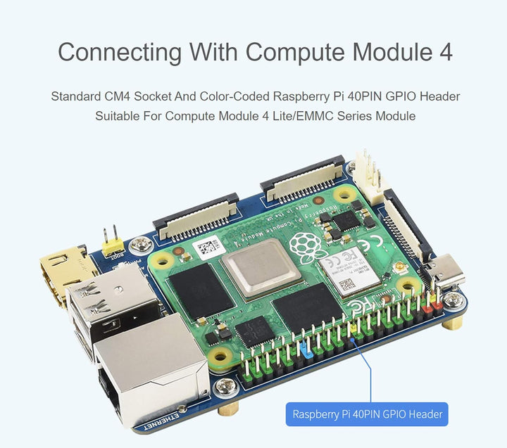 Waveshare Basisplatine für Raspberry Pi Compute Module 4 mit Standard CM4 Buchse und Raspberry Pi 40