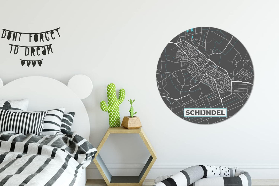 MuchoWow Wandbild Rund Wanddeko Deko Wohnzimmer Bilder 90x90 cm Karte - Schijndel - Stadtplan, 90x90