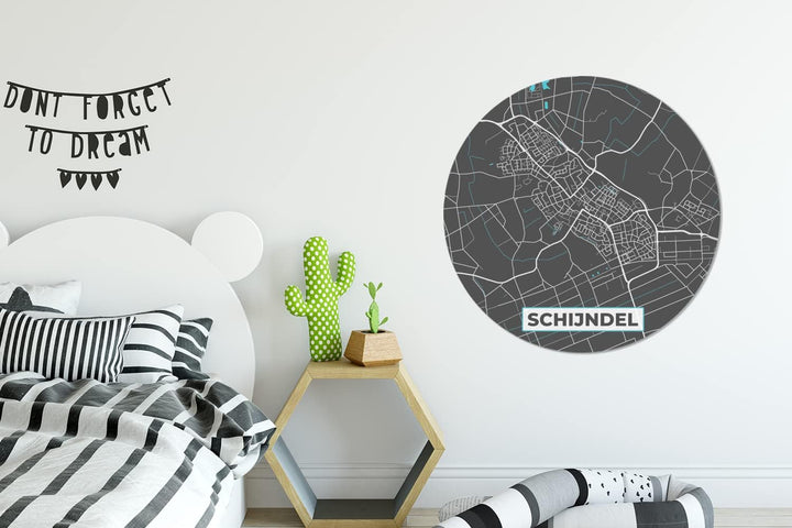 MuchoWow Wandbild Rund Wanddeko Deko Wohnzimmer Bilder 90x90 cm Karte - Schijndel - Stadtplan, 90x90