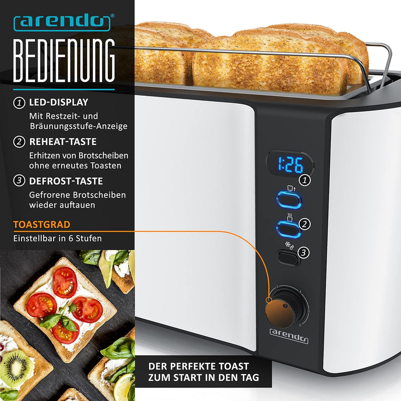 Arendo - Wasserkocher mit Toaster Set Edelstahl Weiss matt, Wasserkocher 1,5L 40° - 100° Warmhaltefu