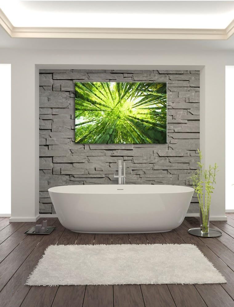 Pixxprint Grüner Bambus Kunst als Leinwandbild | Grösse: 100x70 cm | Wandbild | Kunstdruck | fertig